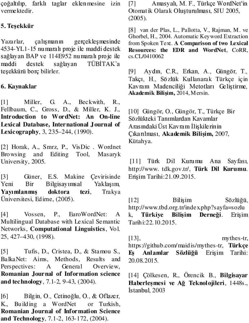 Kaynaklar [1] Miller, G. A., Beckwith, R., Fellbaum, C., Gross, D., & Miller, K. J., Introduction to WordNet: An On-line Lexical Database, International Journal of Lexicography, 3, 235 244, (1990).