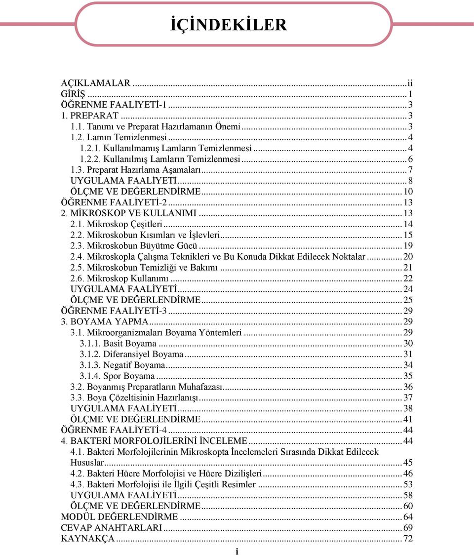 .. 13 2.1. Mikroskop ÇeĢitleri... 14 2.2. Mikroskobun Kısımları ve ĠĢlevleri... 15 2.3. Mikroskobun Büyütme Gücü... 19 2.4. Mikroskopla ÇalıĢma Teknikleri ve Bu Konuda Dikkat Edilecek Noktalar... 20 2.