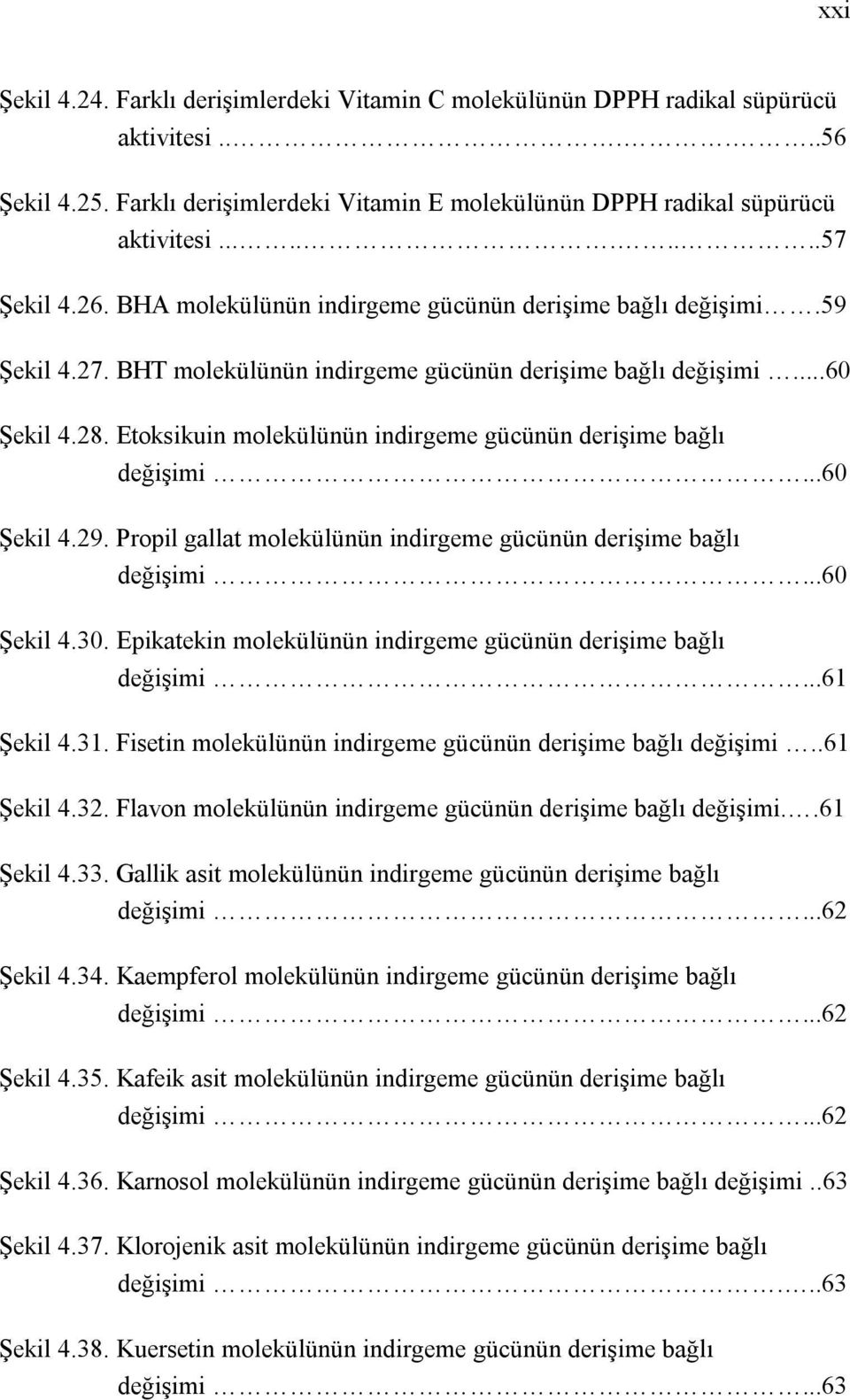 Etoksikuin molekülünün indirgeme gücünün derişime bağlı değişimi...6 Şekil 4.29. Propil gallat molekülünün indirgeme gücünün derişime bağlı değişimi...6 Şekil 4.3.