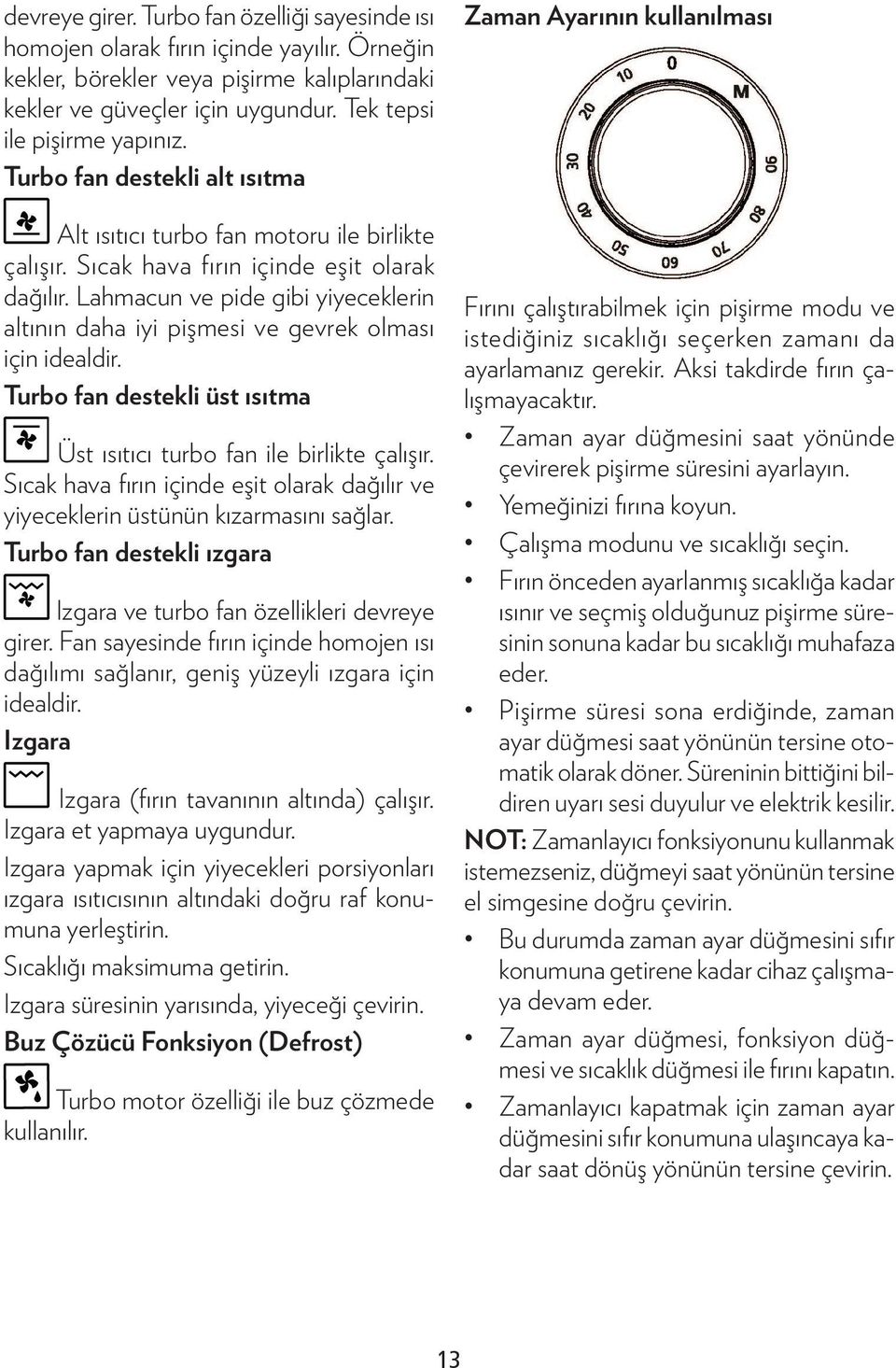 Lahmacun ve pide gibi yiyeceklerin altının daha iyi pişmesi ve gevrek olması için idealdir. Turbo fan destekli üst ısıtma Üst ısıtıcı turbo fan ile birlikte çalışır.