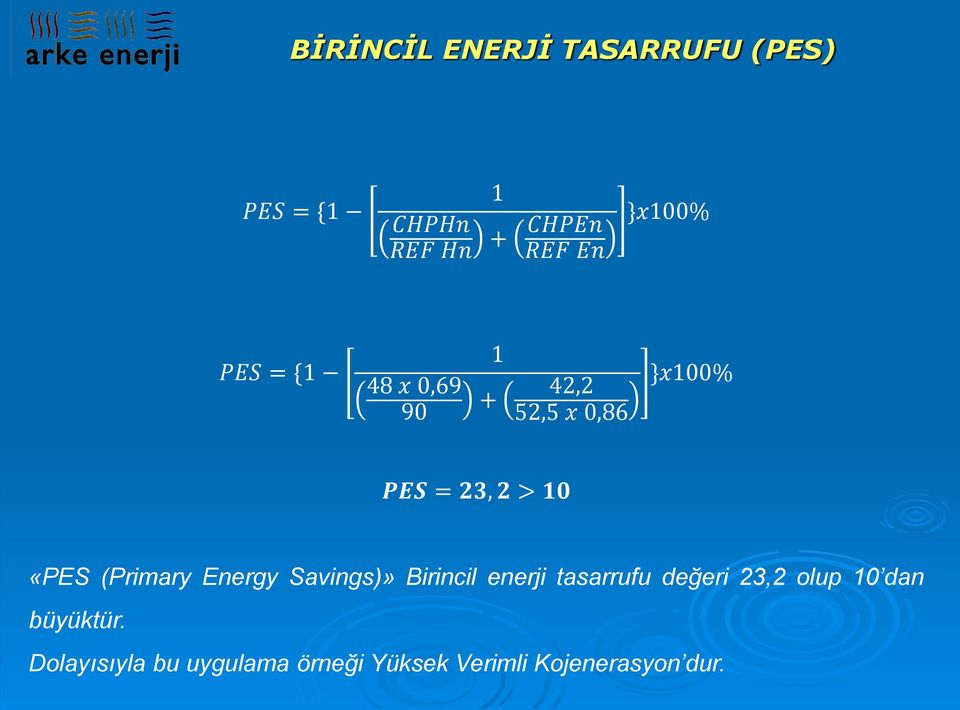 «PES (Primary Energy Savings)» Birincil enerji tasarrufu değeri 23,2 olup