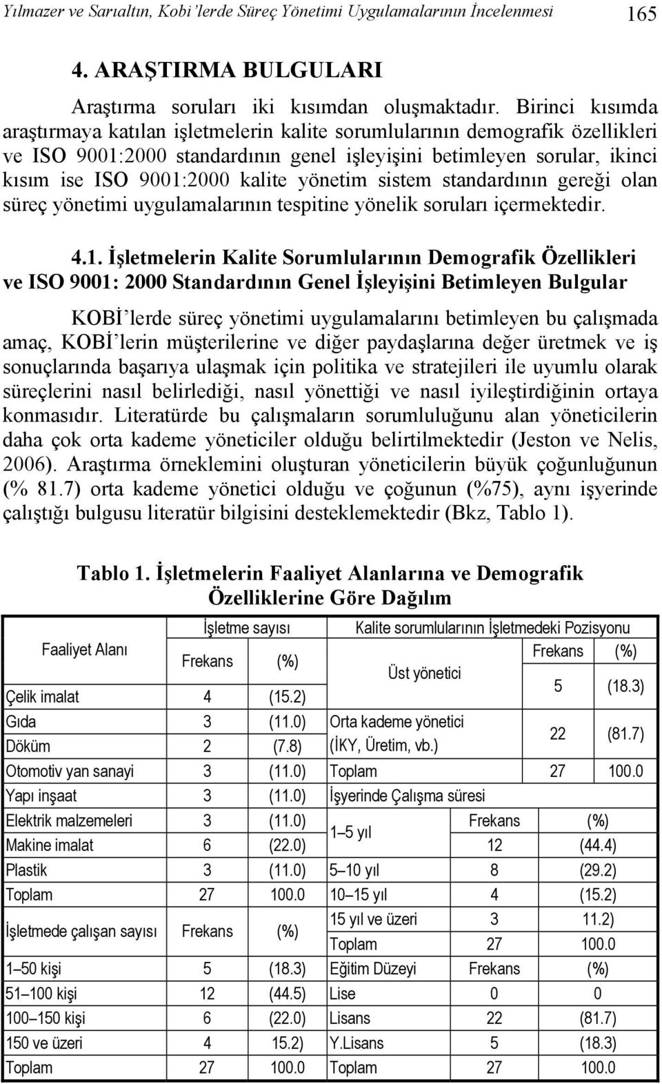 yönetim sistem standardının gereği olan süreç yönetimi uygulamalarının tespitine yönelik soruları içermektedir. 4.