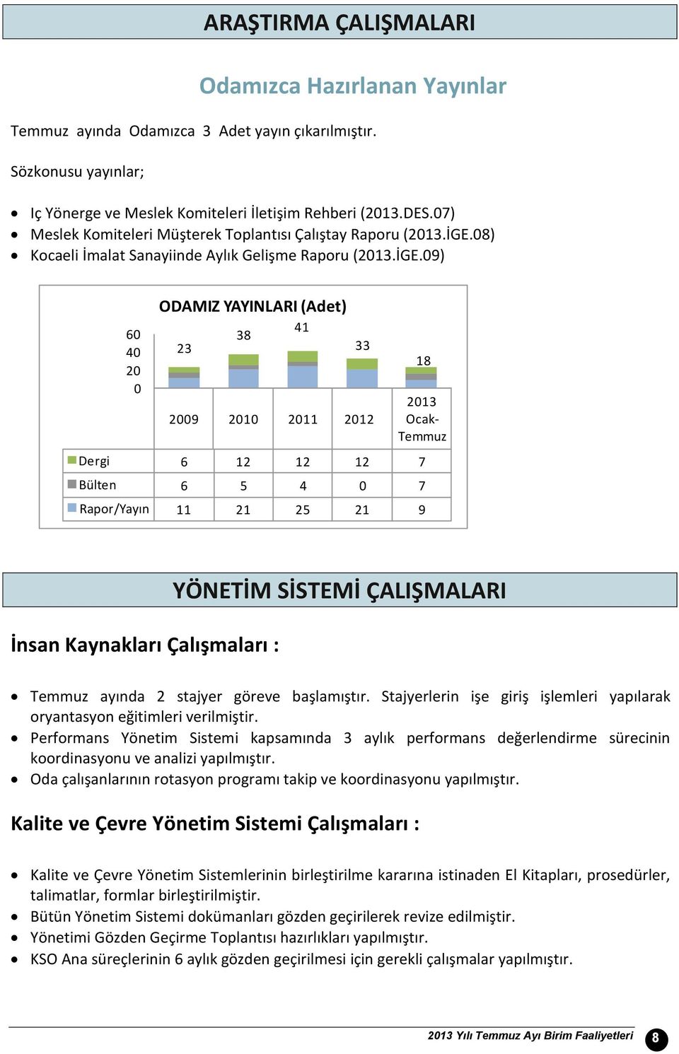 8) Kocaeli İmalat Sanayiinde Aylık Gelişme Raporu (213.İGE.