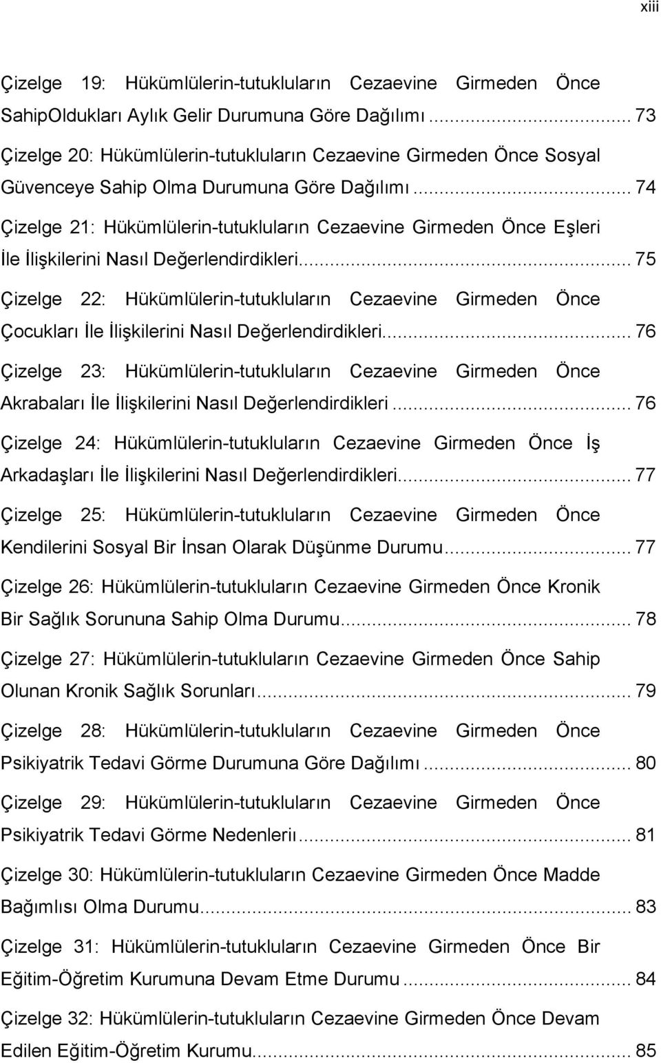 .. 74 Çizelge 21: Hükümlülerin-tutukluların Cezaevine Girmeden Önce Eşleri İle İlişkilerini Nasıl Değerlendirdikleri.