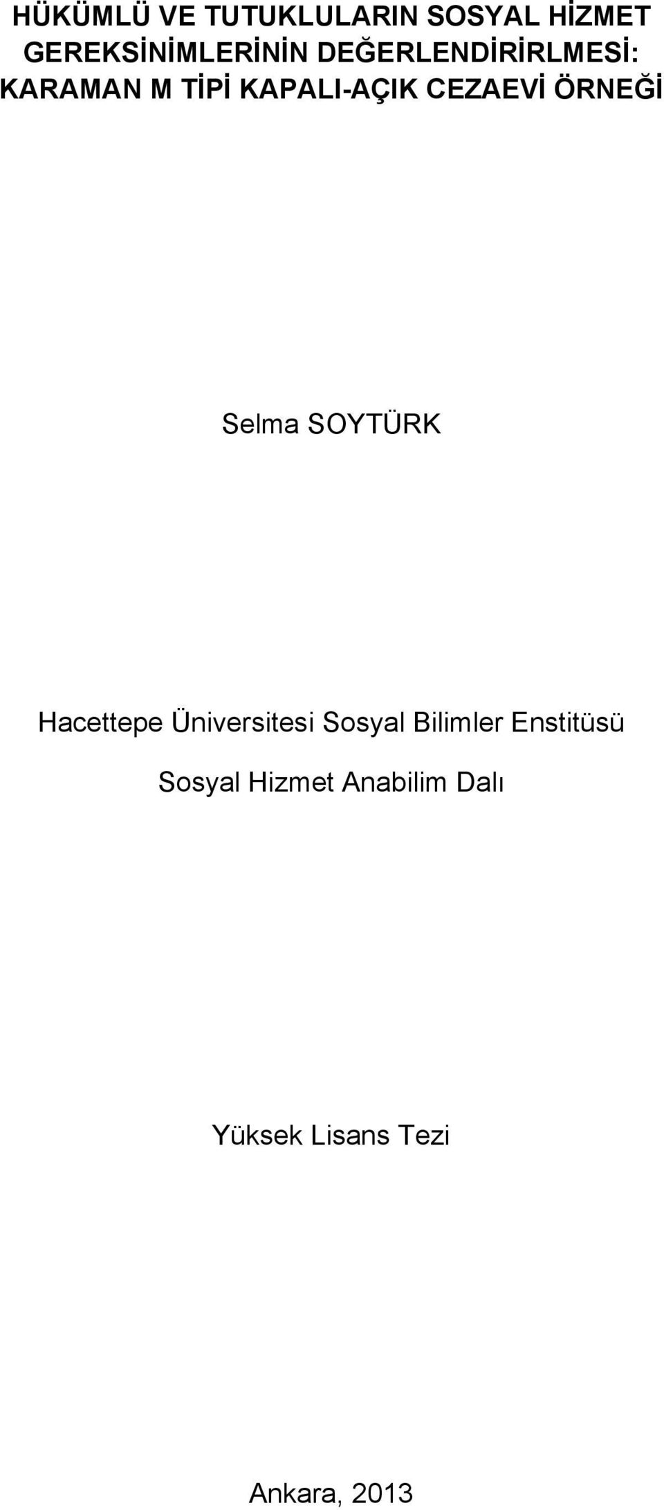 ÖRNEĞİ Selma SOYTÜRK Hacettepe Üniversitesi Sosyal Bilimler