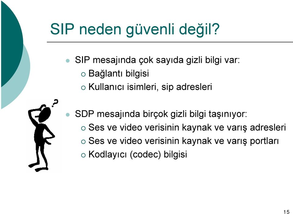isimleri, sip adresleri SDP mesajında birçok gizli bilgi taşınıyor: Ses
