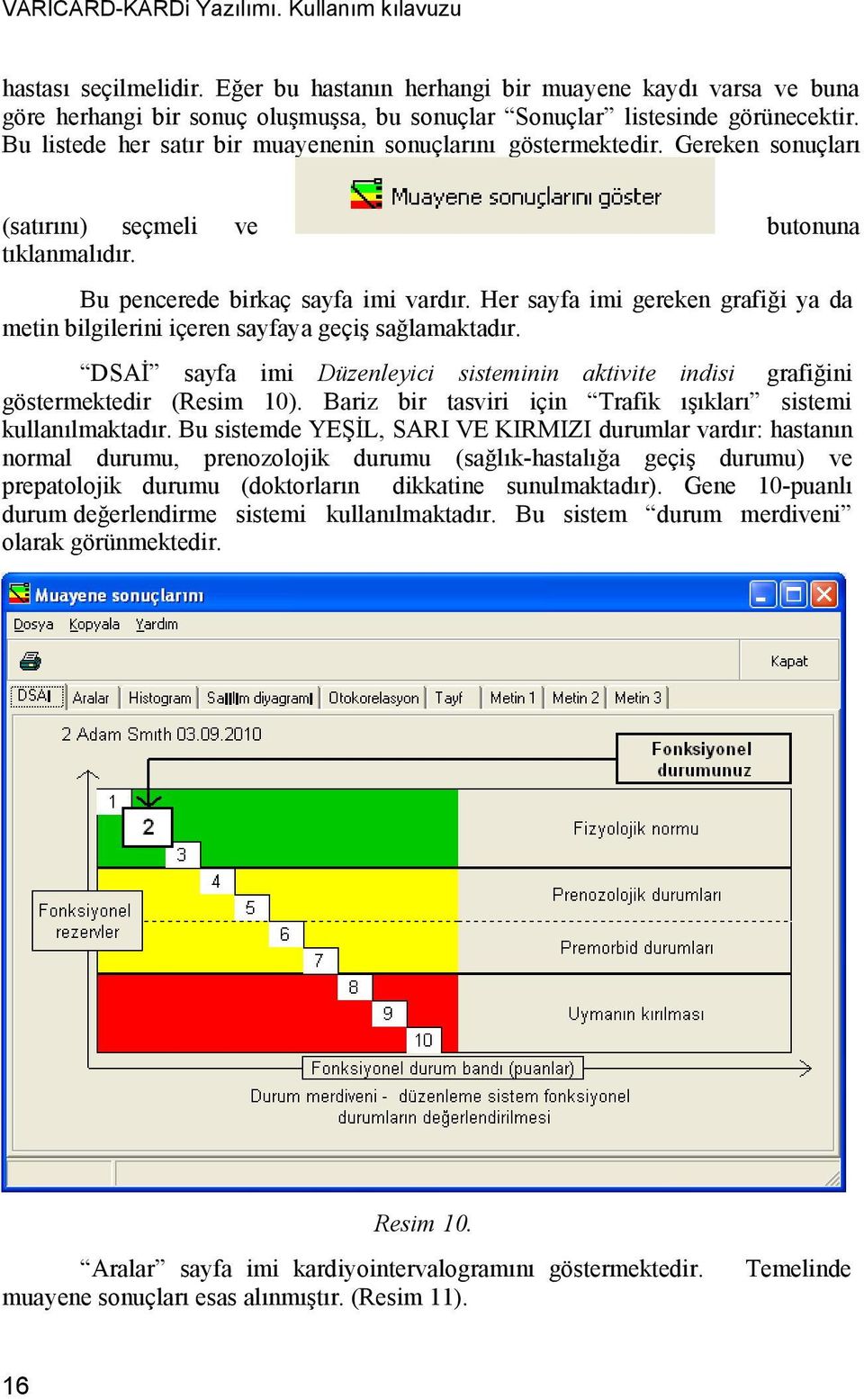 Her sayfa imi gereken grafiği ya da metin bilgilerini içeren sayfaya geçiş sağlamaktadır. DSAİ sayfa imi Düzenleyici sisteminin aktivite indisi grafiğini göstermektedir (Resim 10).