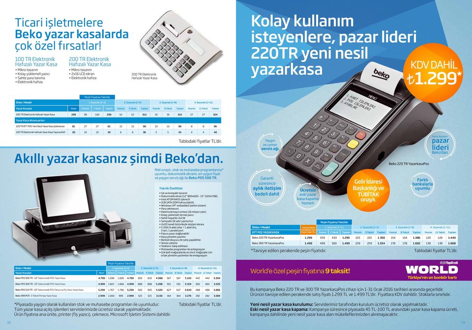 TR Elektronik Hafızalı Yazar Kasa Kolay kullanım isteyenlere, pazar lideri 220TR yeni nesil yazarkasa KDV dahil 1.299 * Peşin Fiyatına Taksitle Ürün / Model 1. Seçenek (1+2) 2. Seçenek (1+5) 3.