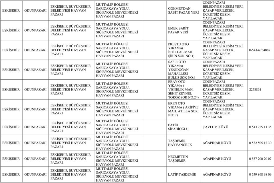 NO: 7) FATİH SİPAHİOĞLU TAŞDEMİR HAYVANCILIK NECMETTİN TAŞDEMİR ODUN BELEDİYESİ KESİM YERİ. KASAP VERİLECEK, ÜCRETSİZ KESİM YAPILACAK ODUN BELEDİYESİ KESİM YERİ.