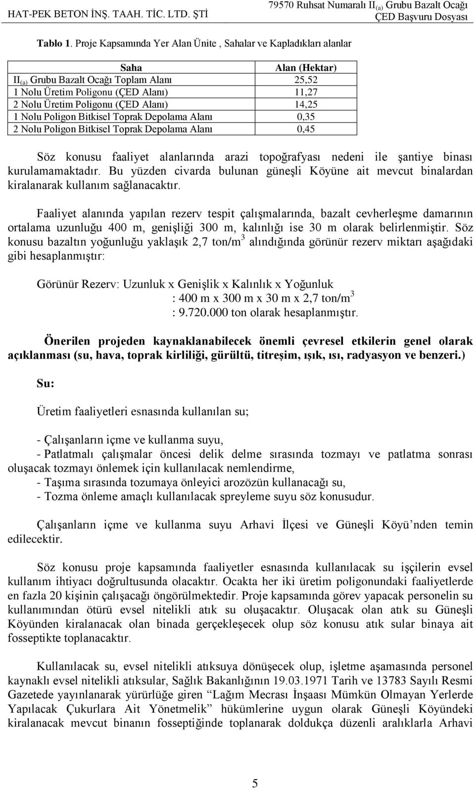 Alanı) 14,25 1 Nolu Poligon Bitkisel Toprak Depolama Alanı 0,35 2 Nolu Poligon Bitkisel Toprak Depolama Alanı 0,45 Söz konusu faaliyet alanlarında arazi topoğrafyası nedeni ile Ģantiye binası