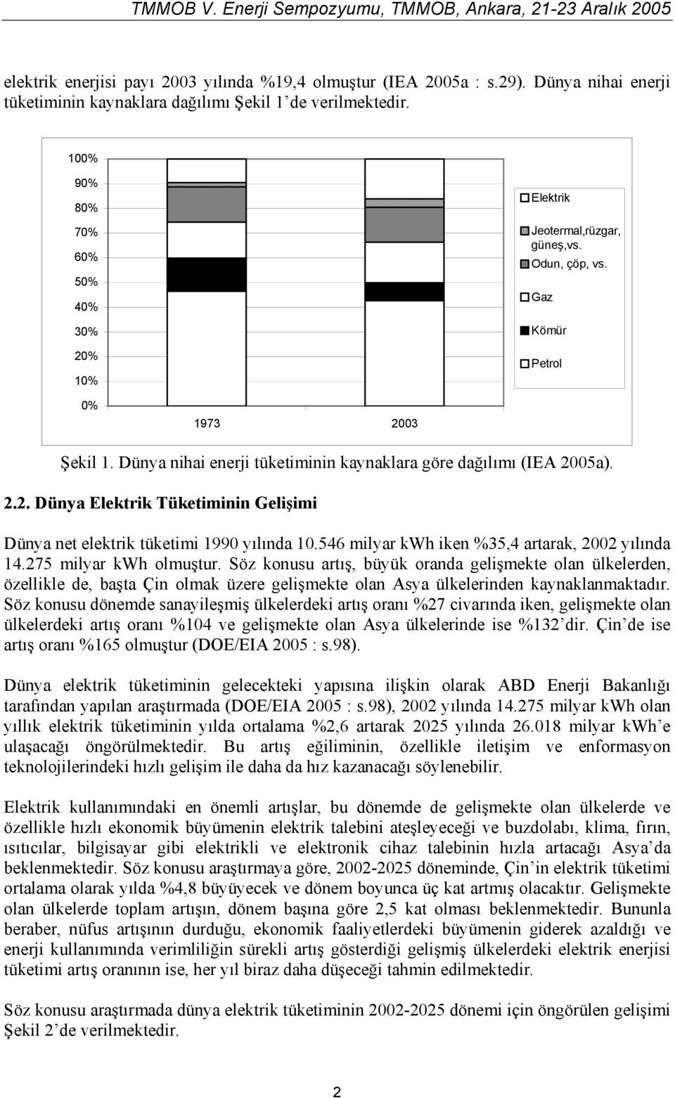 2.2. Dünya Elektrik Tüketiminin Gelişimi Dünya net elektrik tüketimi 1990 yılında 10.546 milyar kwh iken %35,4 artarak, 2002 yılında 14.275 milyar kwh olmuştur.