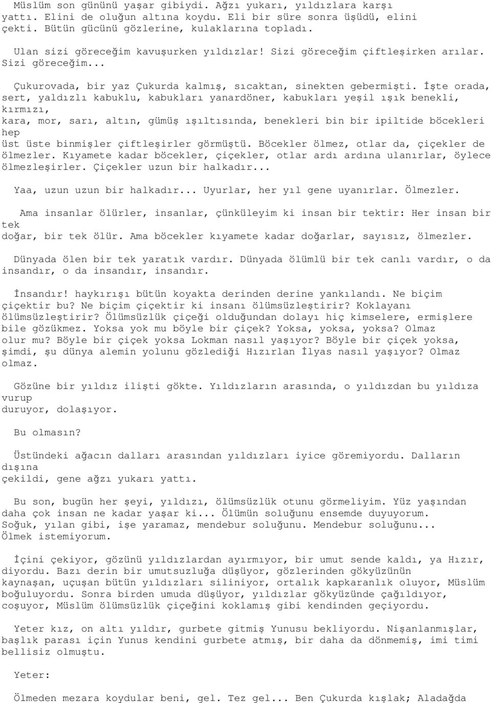 Đşte orada, sert, yaldızlı kabuklu, kabukları yanardöner, kabukları yeşil ışık benekli, kırmızı, kara, mor, sarı, altın, gümüş ışıltısında, benekleri bin bir ipiltide böcekleri hep üst üste binmişler