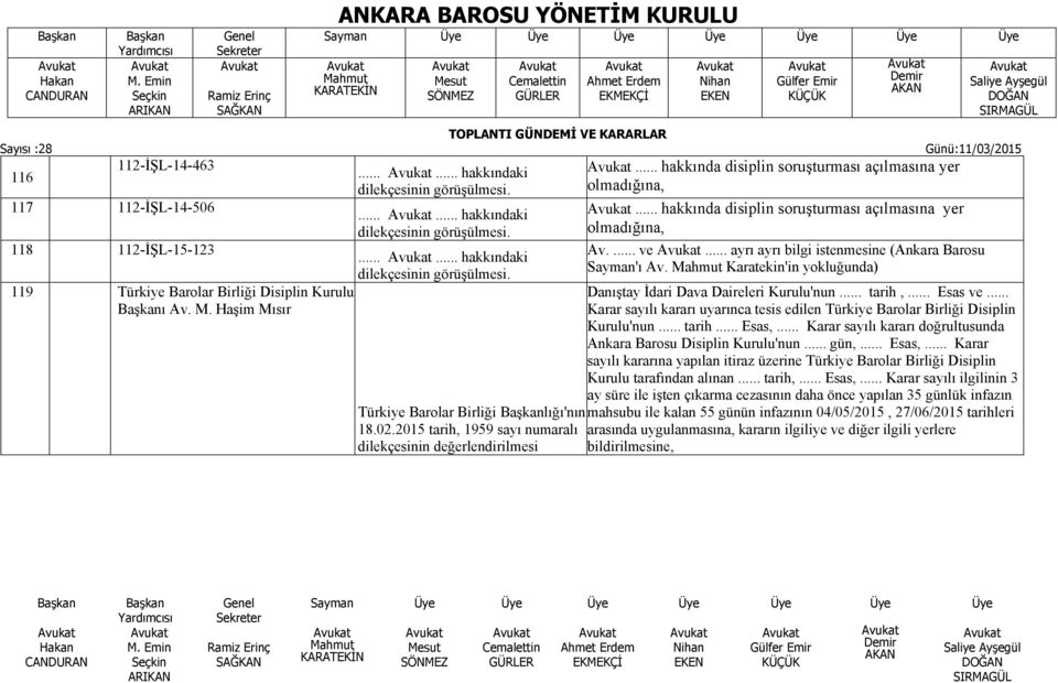 .. tarih,... Esas ve... Karar sayılı kararı uyarınca tesis edilen Türkiye Barolar Birliği Disiplin Kurulu'nun... tarih... Esas,... Karar sayılı kararı doğrultusunda Ankara Barosu Disiplin Kurulu'nun.