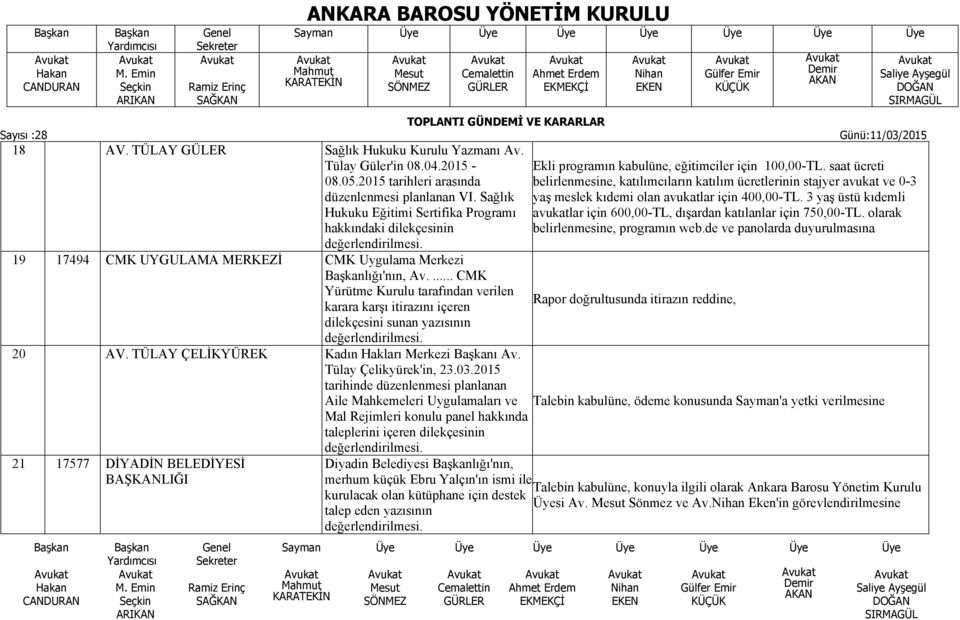 ... CMK Yürütme Kurulu tarafından verilen karara karşı itirazını içeren dilekçesini sunan yazısının 20 AV. TÜLAY ÇELİKYÜREK Kadın Hakları Merkezi ı Av. Tülay Çelikyürek'in, 23.03.