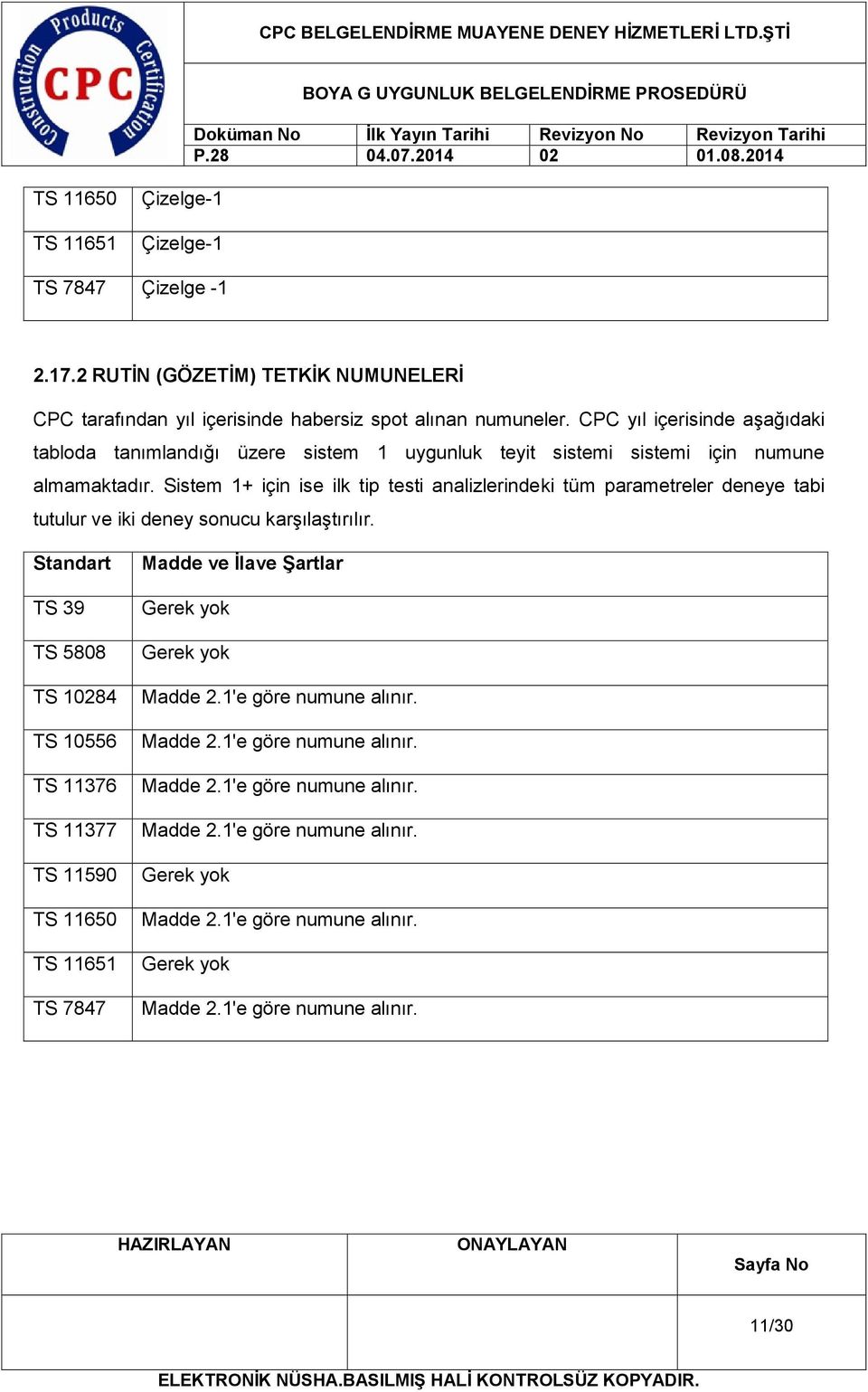 Sistem 1+ için ise ilk tip testi analizlerindeki tüm parametreler deneye tabi tutulur ve iki deney sonucu karşılaştırılır.