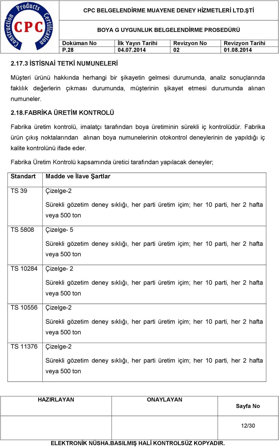 Fabrika ürün çıkış noktalarından alınan boya numunelerinin otokontrol deneylerinin de yapıldığı iç kalite kontrolünü ifade eder.