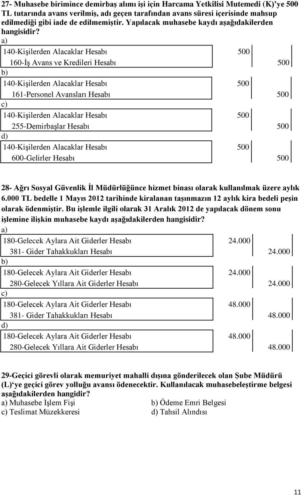 140-Kişilerden Alacaklar Hesabı 500 160-İş Avans ve Kredileri Hesabı 500 140-Kişilerden Alacaklar Hesabı 500 161-Personel Avansları Hesabı 500 140-Kişilerden Alacaklar Hesabı 500 255-Demirbaşlar