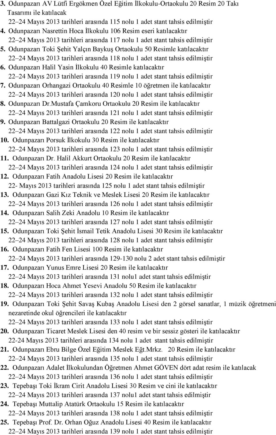 Odunpazarı Toki Şehit Yalçın Baykuş Ortaokulu 50 Resimle katılacaktır 22 24 Mayıs 2013 tarihleri arasında 118 nolu 1 adet stant tahsis edilmiştir 6.