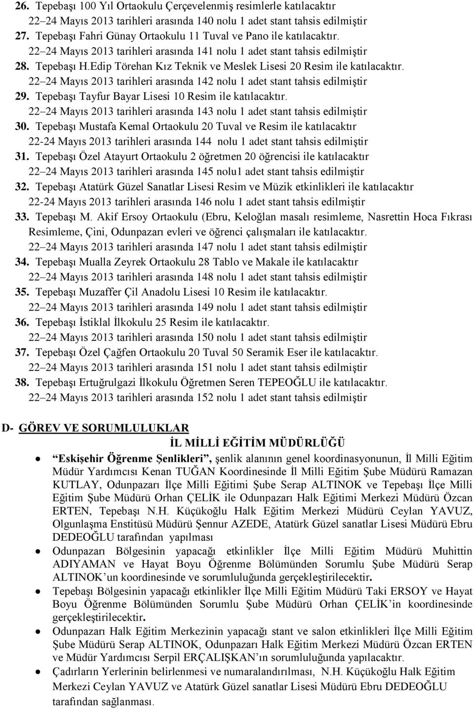 Edip Törehan Kız Teknik ve Meslek Lisesi 20 Resim ile katılacaktır. 22 24 Mayıs 2013 tarihleri arasında 142 nolu 1 adet stant tahsis edilmiştir 29.