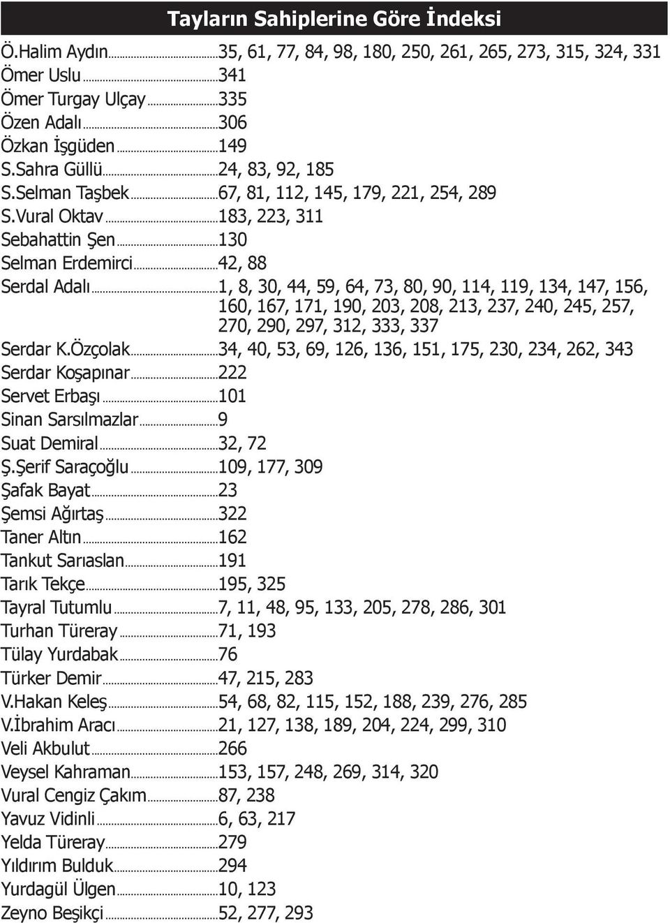 ..1, 8, 30, 44, 59, 64, 73, 80, 90, 114, 119, 134, 147, 156,... 160, 167, 171, 190, 203, 208, 213, 237, 240, 245, 257,... 270, 290, 297, 312, 333, 337 Serdar K.Özçolak.