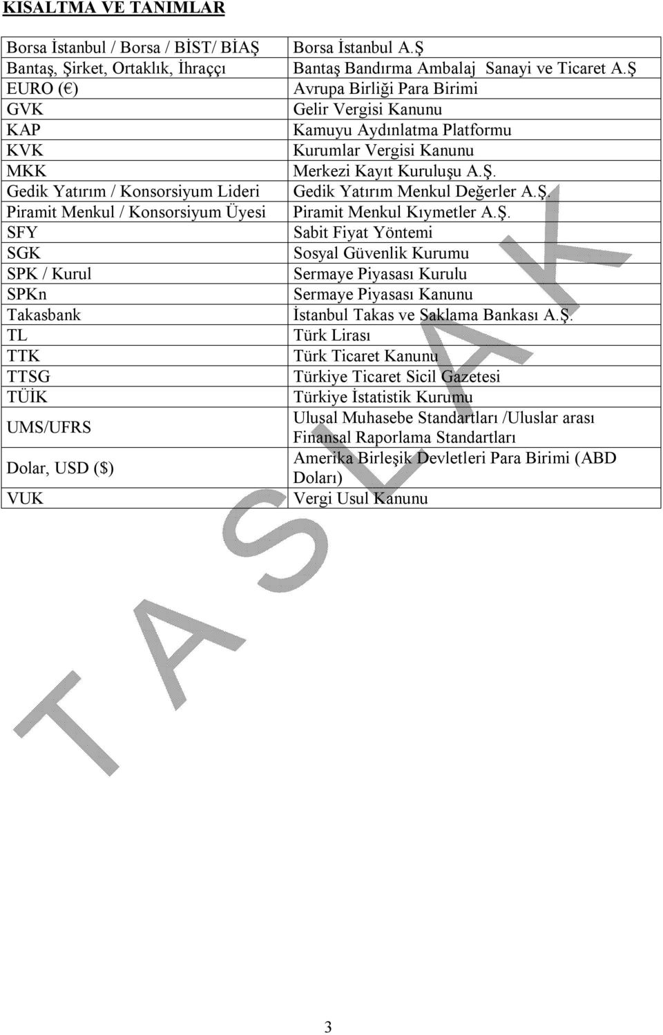 Ş Avrupa Birliği Para Birimi Gelir Vergisi Kanunu Kamuyu Aydınlatma Platformu Kurumlar Vergisi Kanunu Merkezi Kayıt Kuruluşu A.Ş. Gedik Yatırım Menkul Değerler A.Ş. Piramit Menkul Kıymetler A.Ş. Sabit Fiyat Yöntemi Sosyal Güvenlik Kurumu Sermaye Piyasası Kurulu Sermaye Piyasası Kanunu İstanbul Takas ve Saklama Bankası A.