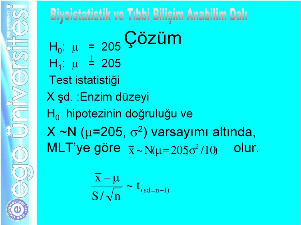 :Ezim düzeyi H 0 hipotezii doğruluğu ve X ~N