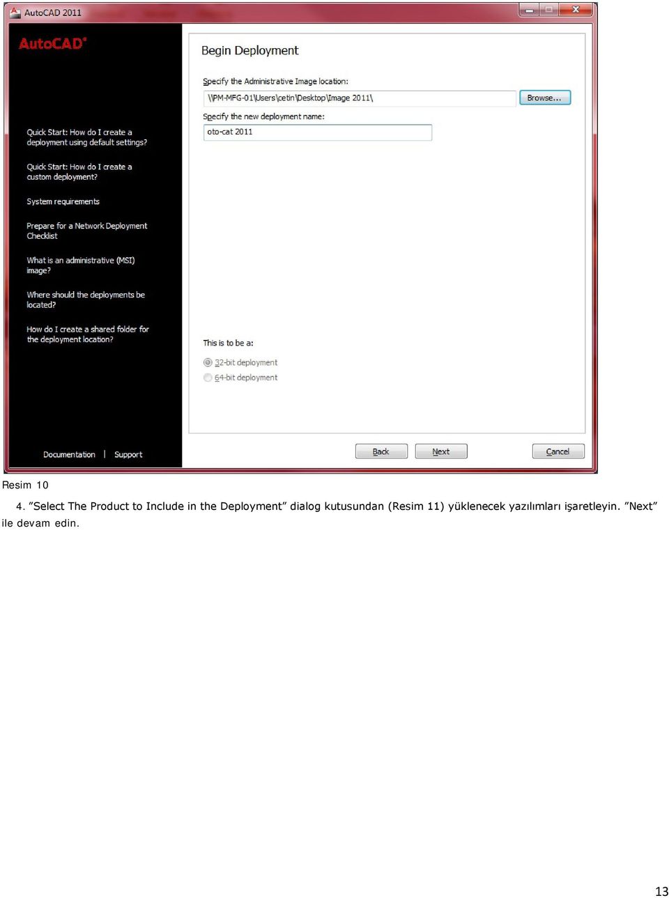 Deployment dialog kutusundan (Resim