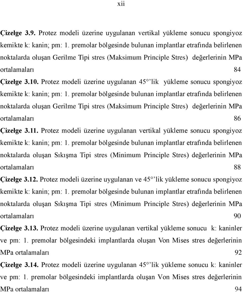 Protez modeli üzerine uygulanan 45 lik yükleme sonucu spongiyoz kemikte k: kanin; pm: 1.