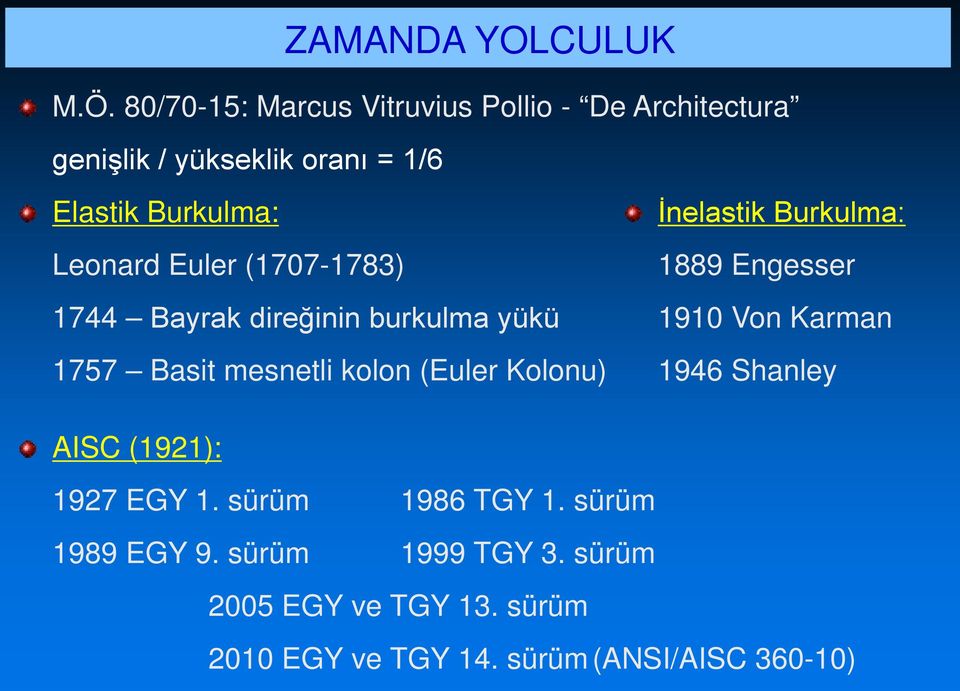 (Euler Kolonu) İnelastik Burkulma: 1889 Engesser 1910 Von Karman 1946 Shanle AISC (191): 197 EGY 1.