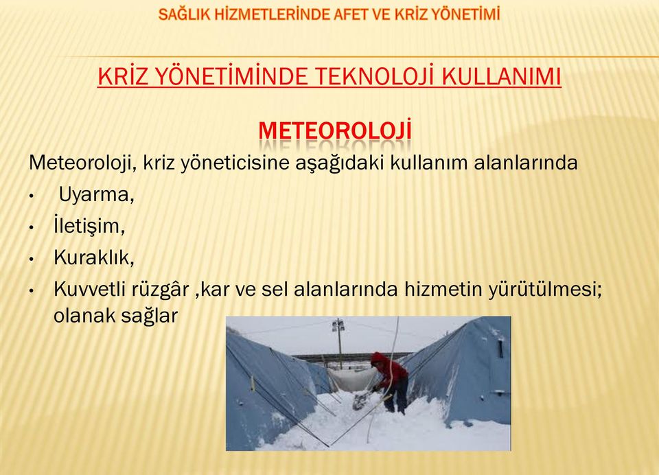 YÖNETİMİNDE TEKNOLOJİ KULLANIMI Kuvvetli rüzgâr,kar