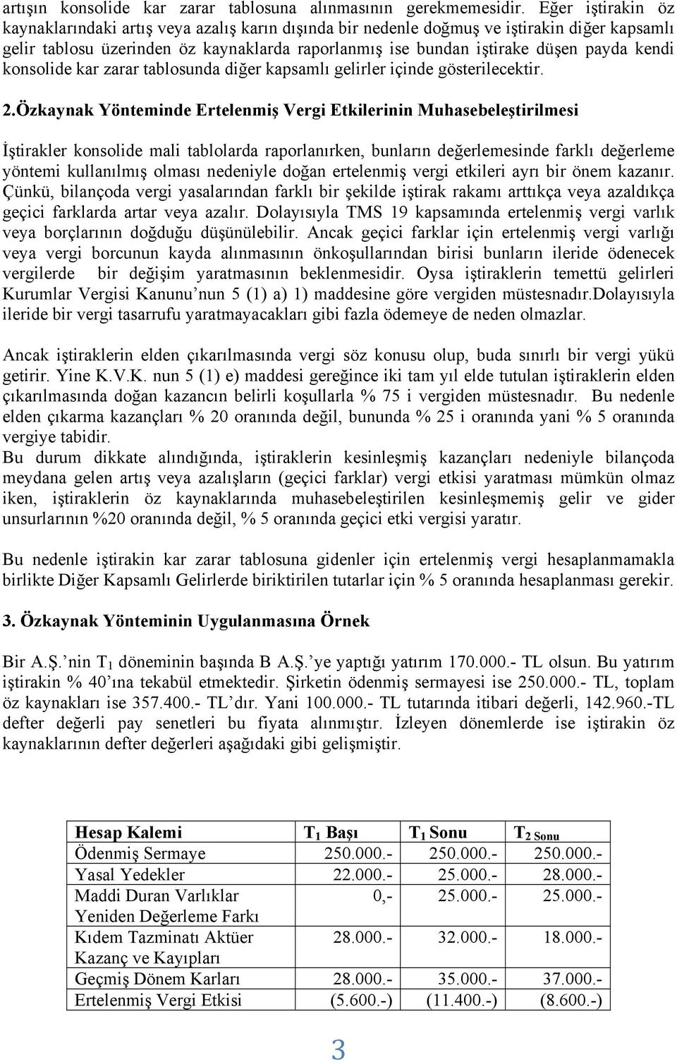 kendi konsolide kar zarar tablosunda diğer kapsamlı gelirler içinde gösterilecektir. 2.