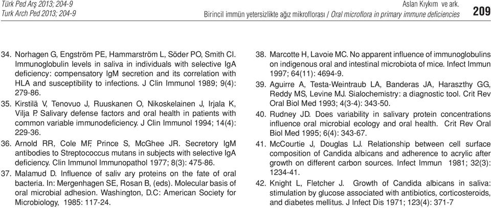J Clin Immunol 1989; 9(4): 279-86. 35. Kirstilä V, Tenovuo J, Ruuskanen O, Nikoskelainen J, Irjala K, Vilja P.