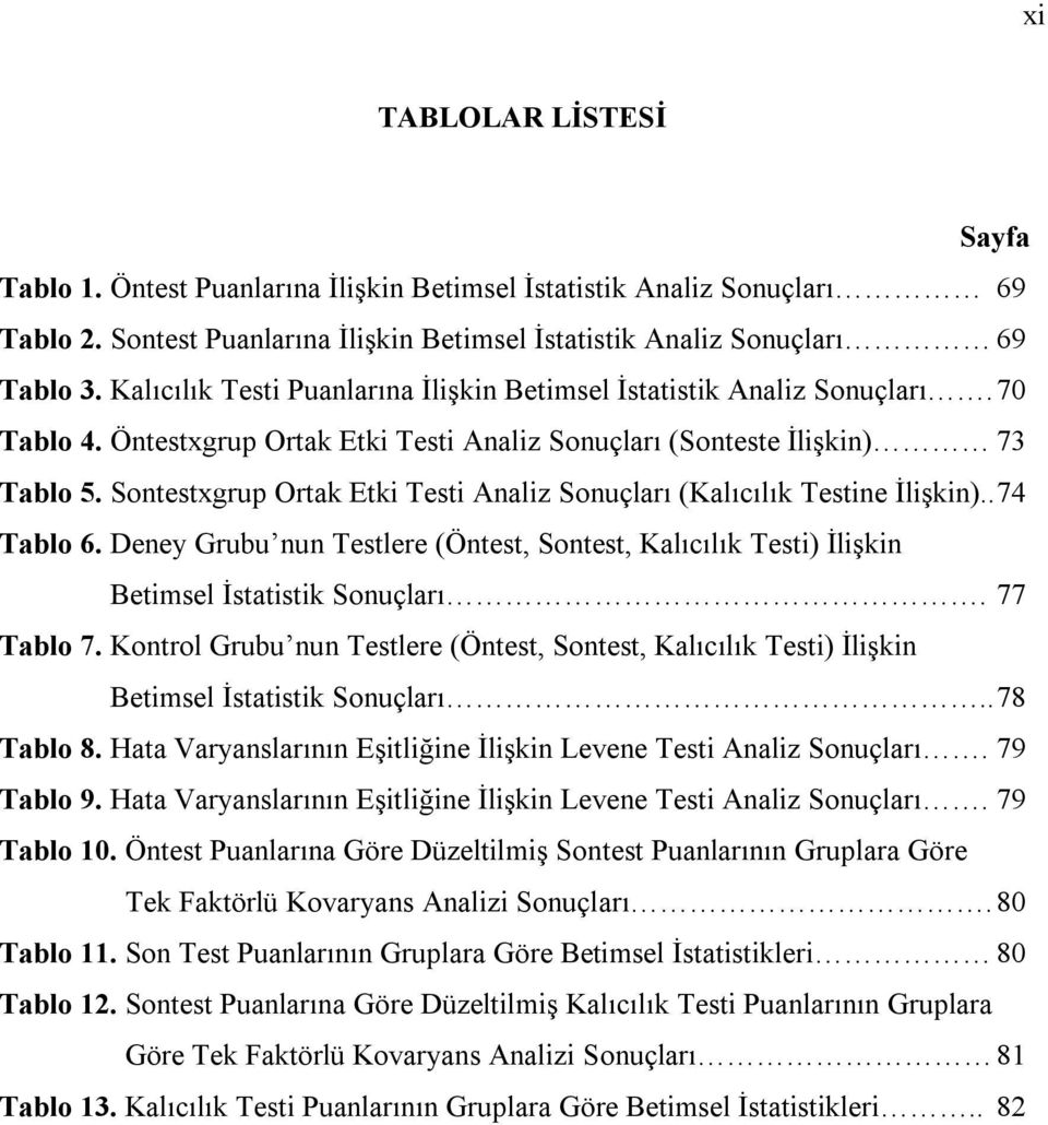 Sontestxgrup Ortak Etki Testi Analiz Sonuçları (Kalıcılık Testine İlişkin).. 74 Tablo 6. Deney Grubu nun Testlere (Öntest, Sontest, Kalıcılık Testi) İlişkin Betimsel İstatistik Sonuçları. 77 Tablo 7.