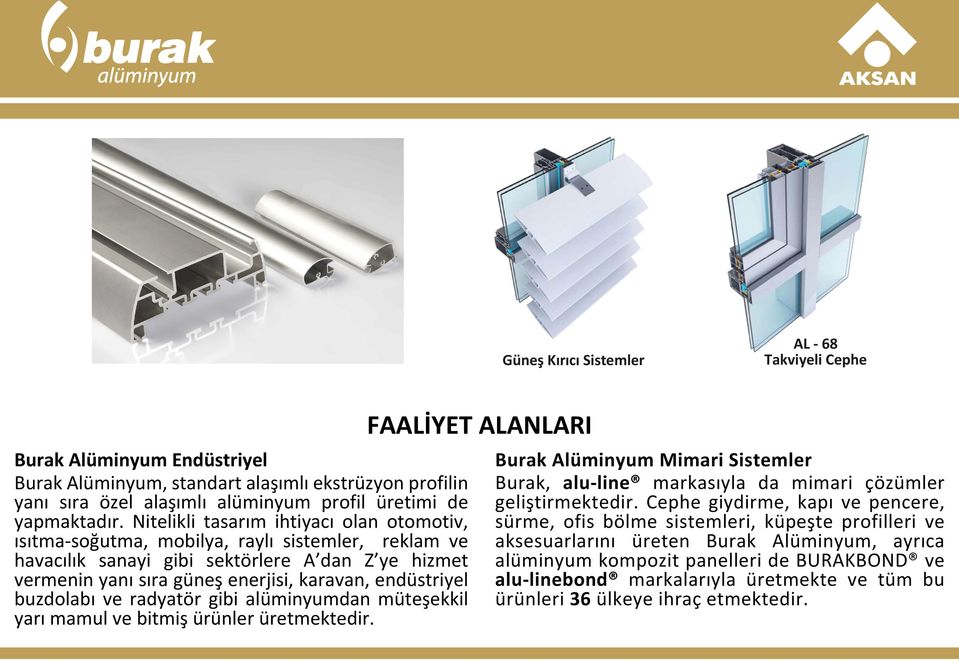 endüstriyel buzdolabı ve radyatör gibi alüminyumdan müteşekkil yarı mamul ve bitmiş ürünler üretmektedir.