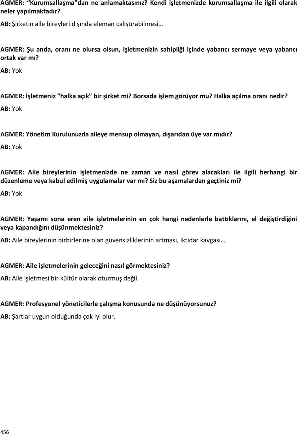 AB: Yok AGMER: İşletmeniz halka açık bir şirket mi? Borsada işlem görüyor mu? Halka açılma oranı nedir? AB: Yok AGMER: Yönetim Kurulunuzda aileye mensup olmayan, dışarıdan üye var mıdır?