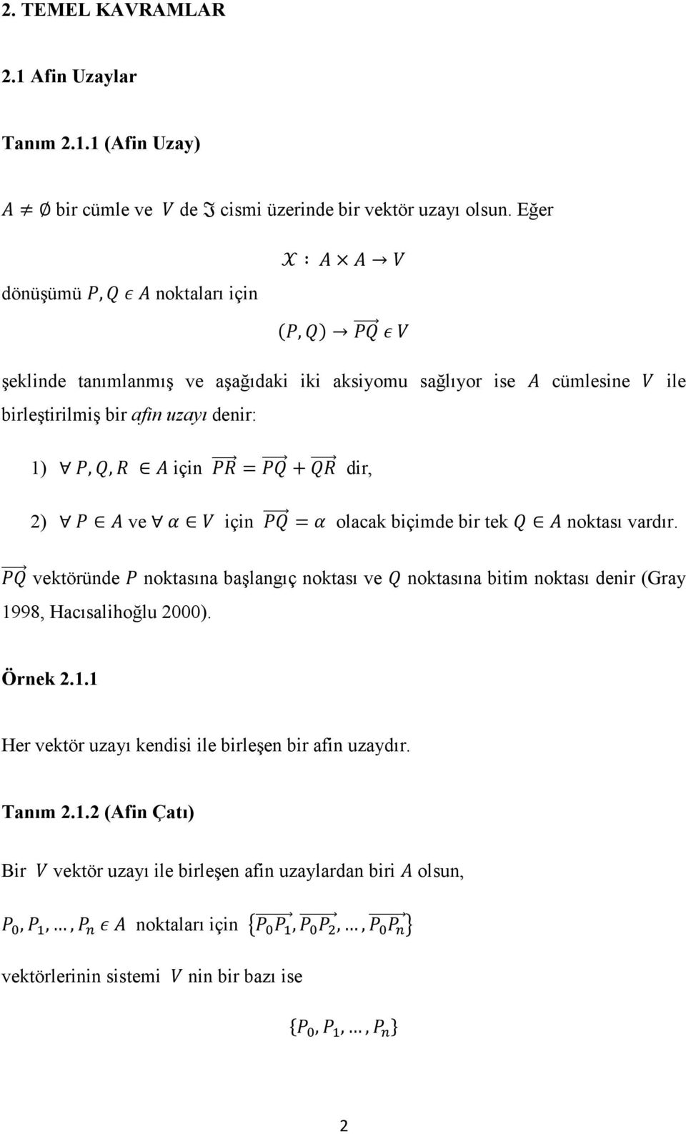 dir, ve için olacak biçimde bir tek noktası vardır. vektöründe noktasına başlangıç noktası ve noktasına bitim noktası denir (Gray 998, Hacısalihoğlu 000.