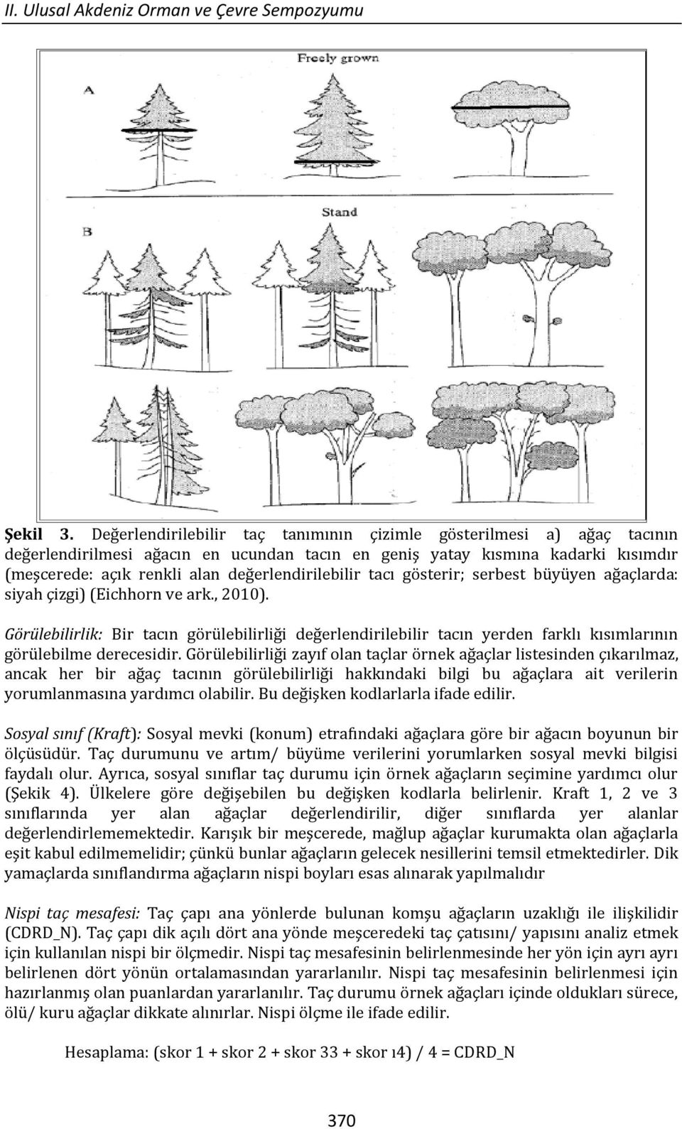 değerlendirilebilir tacı gösterir; serbest büyüyen ağaçlarda: siyah çizgi) (Eichhorn ve ark., 2010).