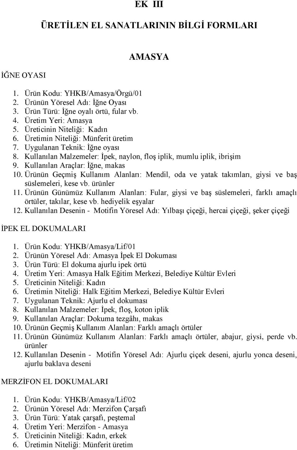 Ürünün GeçmiĢ Kullanım Alanları: Mendil, oda ve yatak takımları, giysi ve baģ süslemeleri, kese vb. ürünler 11.