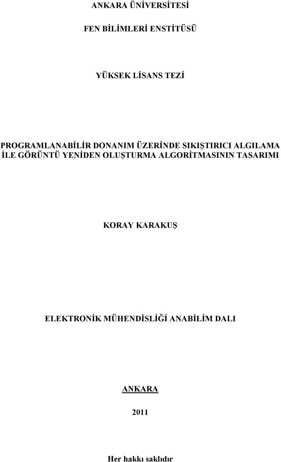 GÖRÜNTÜ YENİDEN OLUŞTURMA ALGORİTMASININ TASARIMI KORAY KARAKUŞ