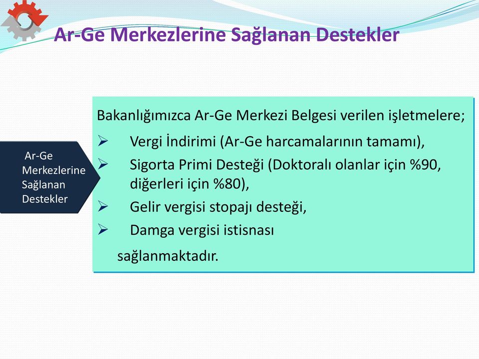 harcamalarının tamamı), Sigorta Primi Desteği (Doktoralı olanlar için %90,