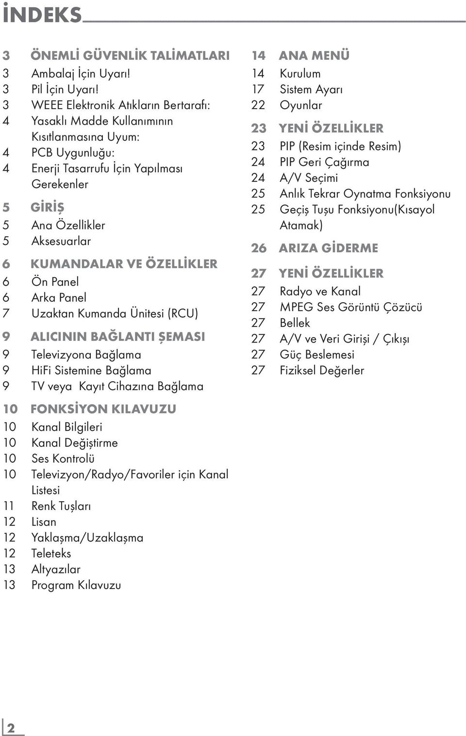 3 WEEE Elektronik Atıkların Bertarafı: 4 Yasaklı Madde Kullanımının Kısıtlanmasına Uyum: 4 PCB Uygunluğu: 4 Enerji Tasarrufu İçin Yapılması Gerekenler 5 GİRİŞ 5 Ana Özellikler 5 Aksesuarlar 6