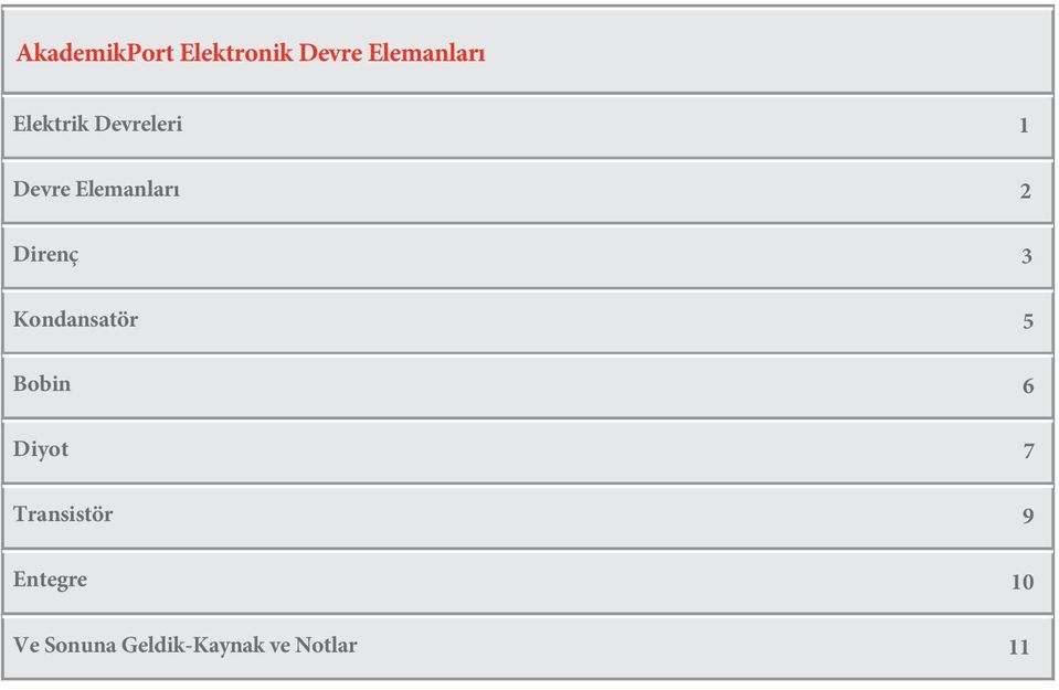 Direnç Kondansatör Bobin Diyot Transistör