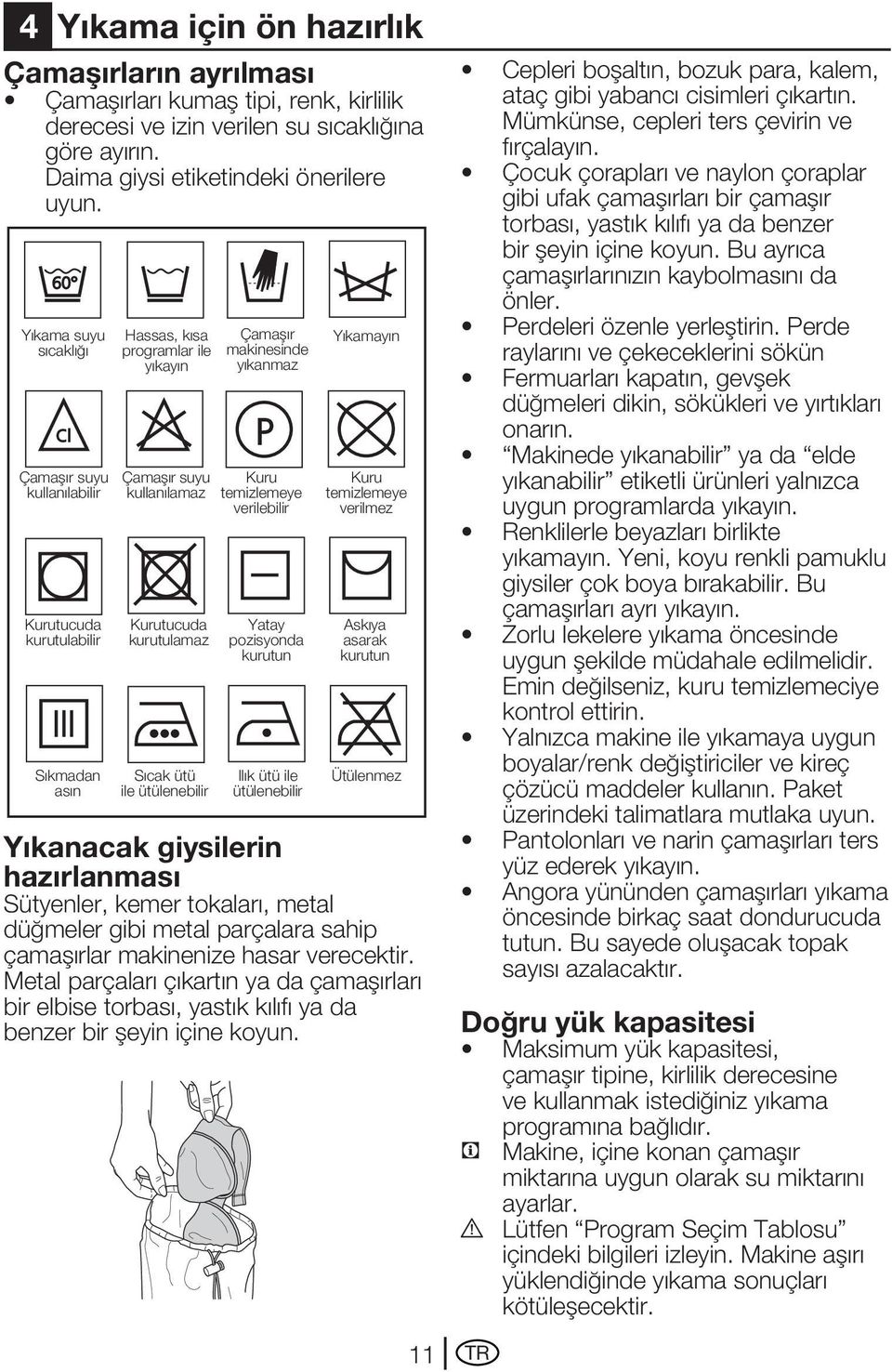 Çamafl r makinesinde y kanmaz Kuru temizlemeye verilebilir Yatay pozisyonda kurutun Il k ütü ile ütülenebilir Y kamay n Kuru temizlemeye verilmez Ask ya asarak kurutun Ütülenmez Yıkanacak giysilerin