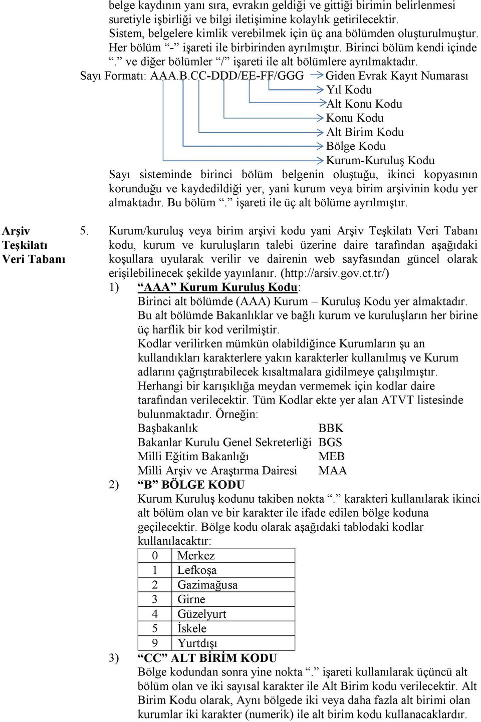 ve diğer bölümler / işareti ile alt bölümlere ayrılmaktadır. Sayı Formatı: AAA.B.