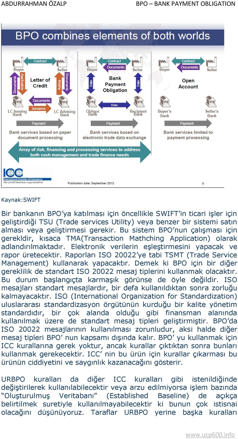 Raporları ISO 20022 ye tabi TSMT (Trade Service Management) kullanarak yapacaktır. Demek ki BPO için bir diğer gereklilik de standart ISO 20022 mesaj tiplerini kullanmak olacaktır.