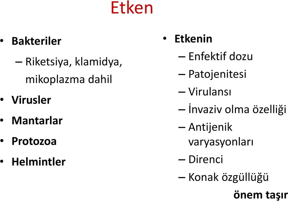 Enfektif dozu Patojenitesi Virulansı İnvaziv olma