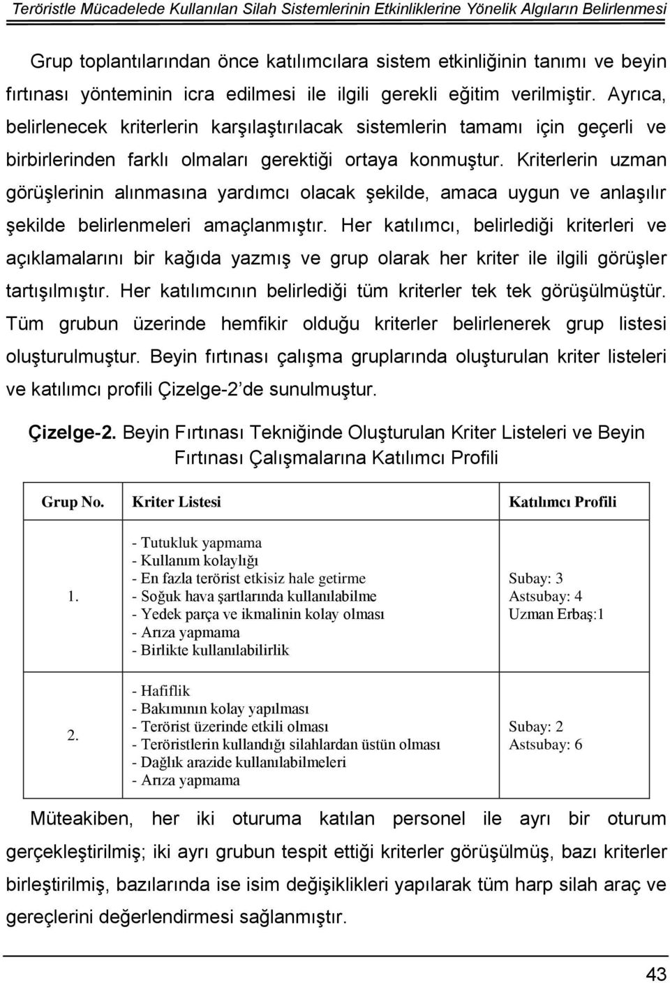 Kriterlerin uzman görüşlerinin alınmasına yardımcı olacak şekilde, amaca uygun ve anlaşılır şekilde belirlenmeleri amaçlanmıştır.