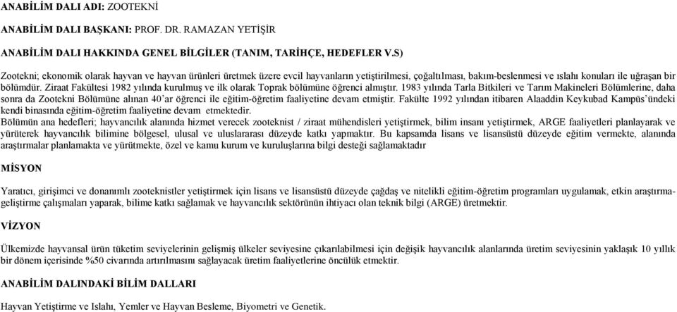 Ziraat Fakültesi 1982 yılında kurulmuģ ve ilk olarak Toprak bölümüne öğrenci almıģtır.