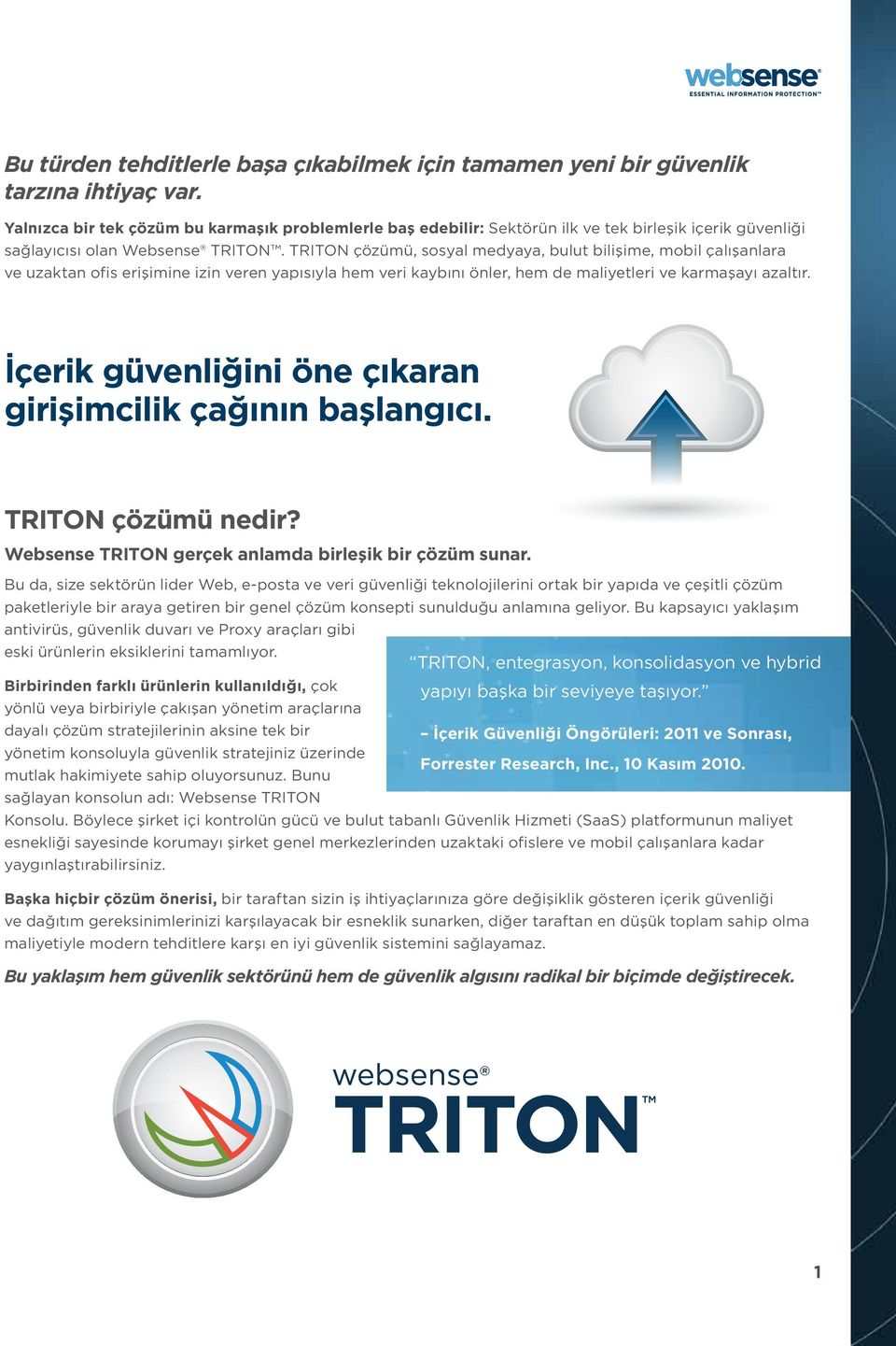 TRITON çözümü, sosyal medyaya, bulut bilişime, mobil çalışanlara ve uzaktan ofis erişimine izin veren yapısıyla hem veri kaybını önler, hem de maliyetleri ve karmaşayı azaltır.