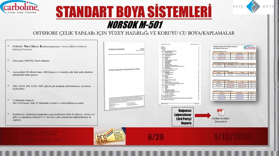 IMO, ASTM, ISO, NACE, SSPC gibi bir çok standarda atıfta bulunuyor; son derece KAPSAMLI 11 bölümden oluşuyor; ISO 12944 benzer; farkı 10.